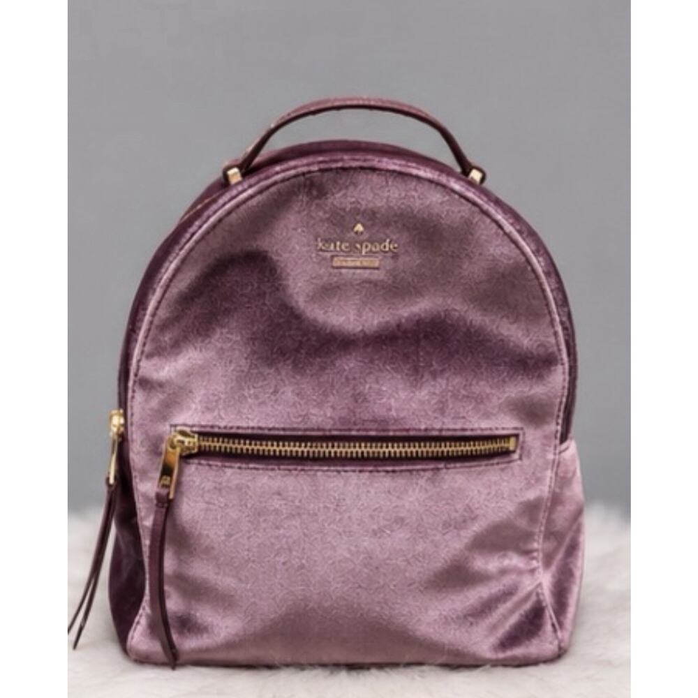 Kate Spade New York Velvet Mini Backpack Mauve Pink Gold Zip Bag - Picture 1 of 7